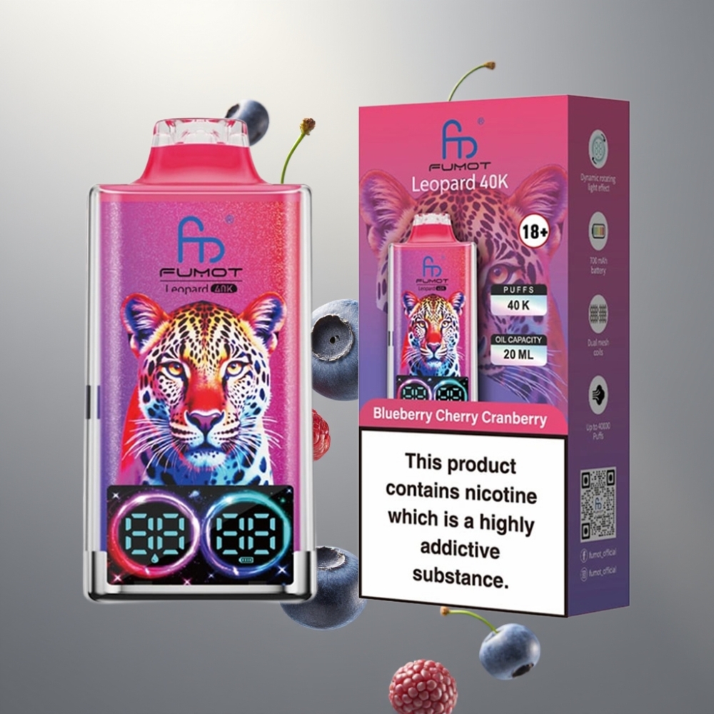 Fumot Leopard 40K Puffs Kettős Mesh Digitális Kijelző Kékáfonya Cseresznye Áfonya