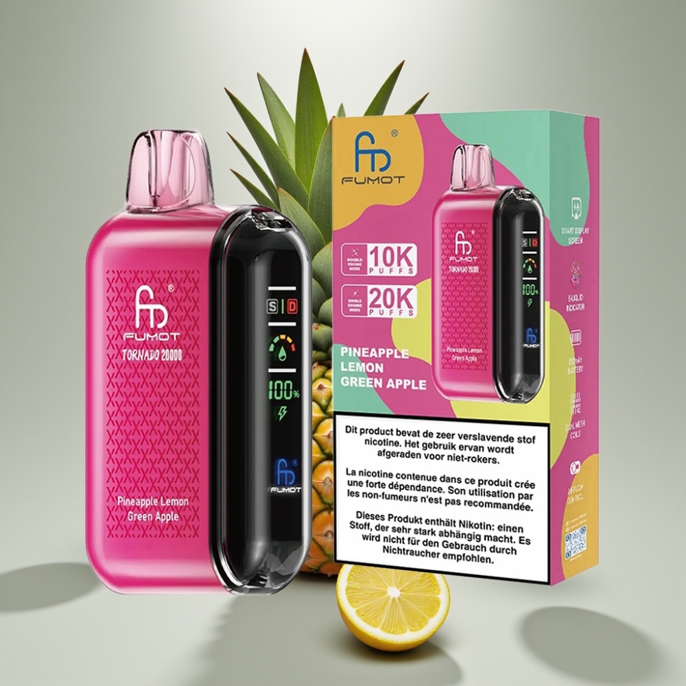 Fumot Tornado 20000 Puff Kettős Mesh Coil 20ml 850mAh Intelligens Kijelző Légáramlás Szabályzás