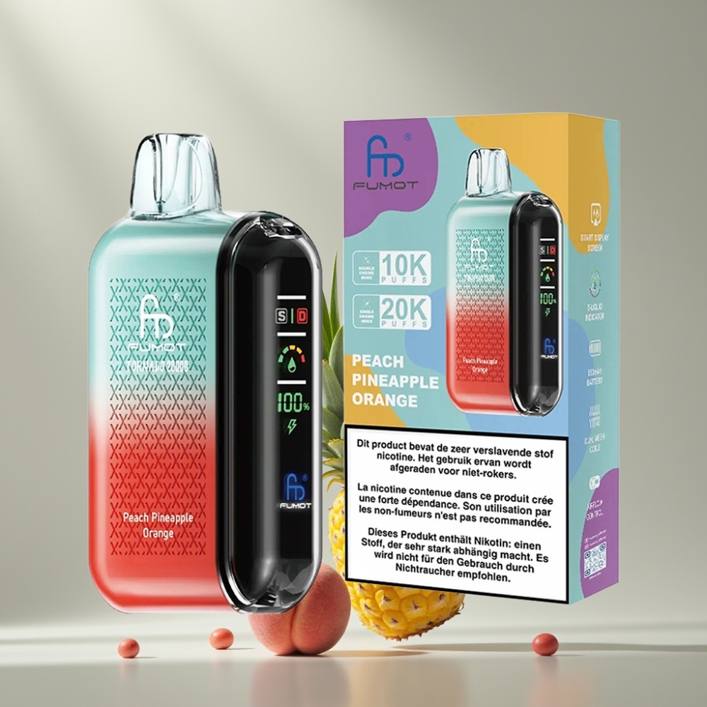 Fumot Tornado 20000 Puffs Dual Mesh 20ml 850mAh Okos Kijelző Barack Ananász Narancs
