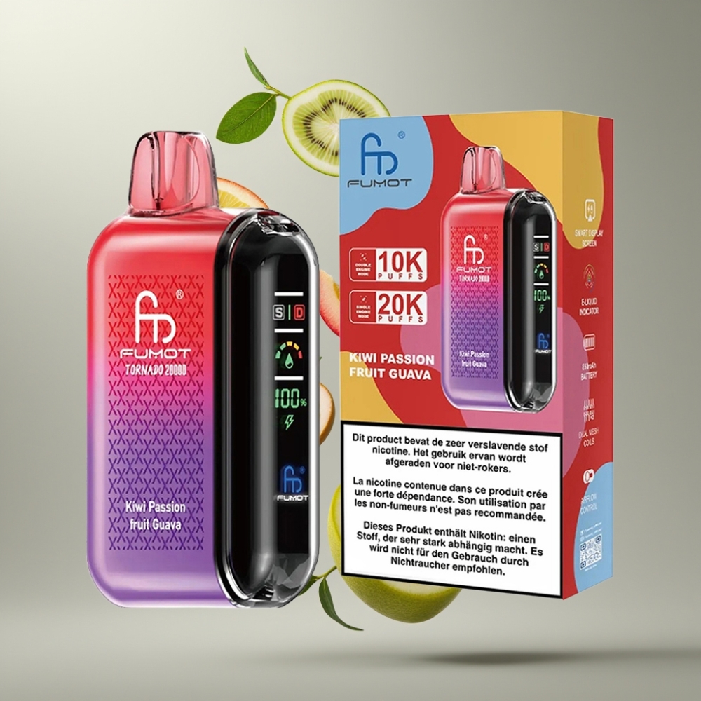 Fumot Tornado 20000 Puffs Dual Mesh Coil 20ml Kiwi Passion Fruit Guava