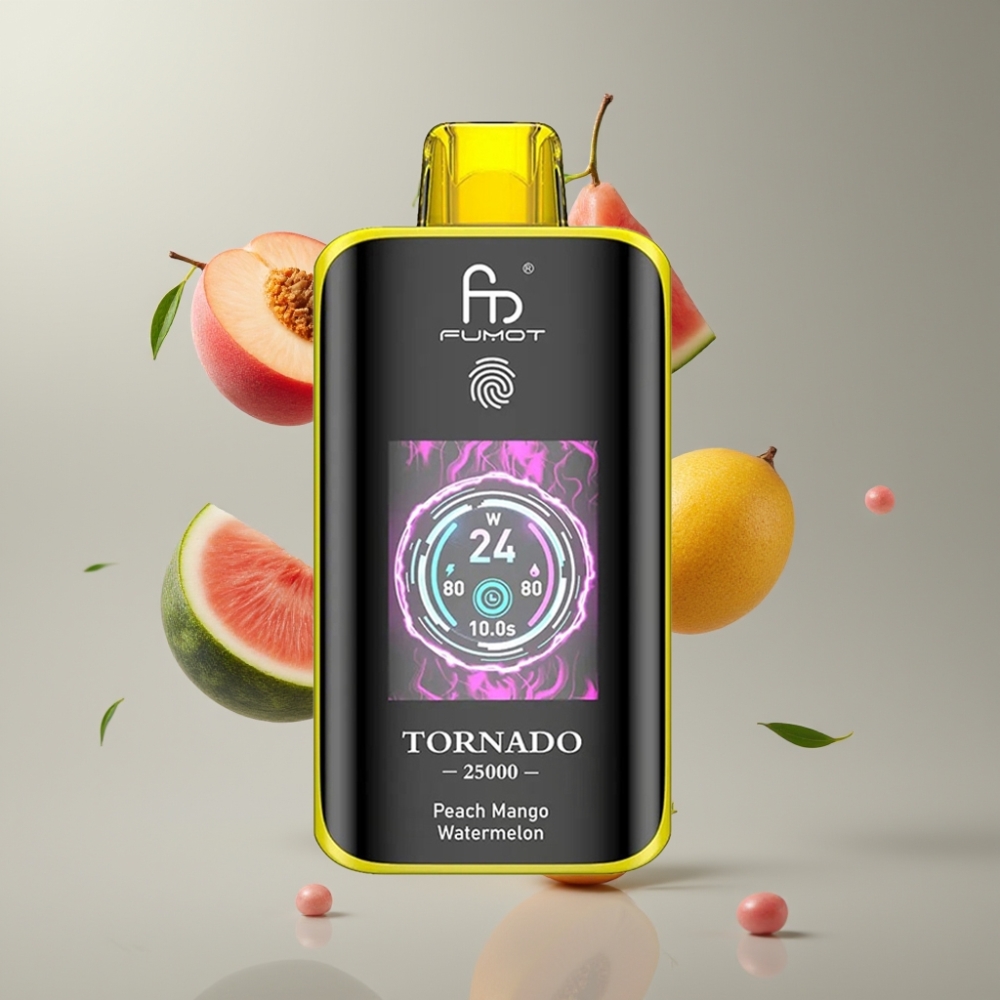 Fumot Tornado 25000 Puffs HD Képernyő 20ml Őszibarack-Mangó-Görögdinnye