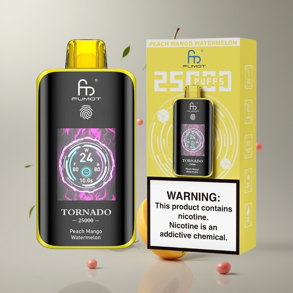 Fumot Tornado 25000 Puffs HD Képernyő 20ml Őszibarack-Mangó-Görögdinnye