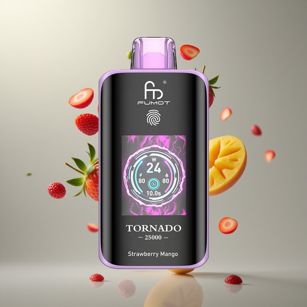 Fumot Tornado 25000 Puffs HD Kijelző 700mAh 20ml E-liquid 0/2/3/5% Nicotine Strawberry Mango