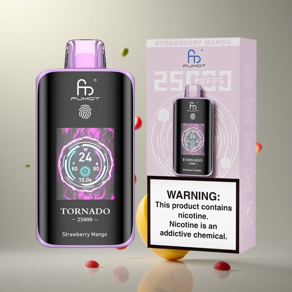 Fumot Tornado 25000 Puffs HD Kijelző 700mAh 20ml E-liquid 0/2/3/5% Nicotine Strawberry Mango