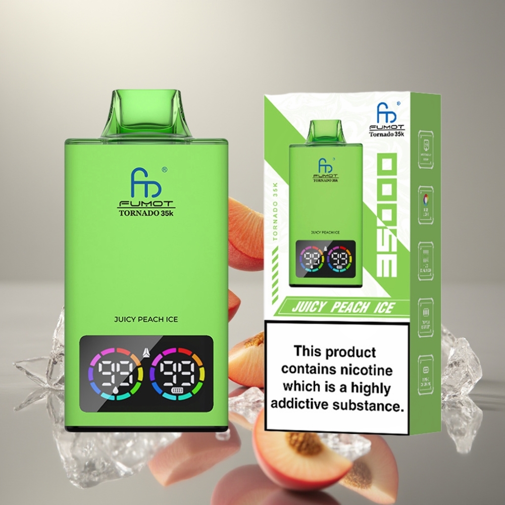Fumot Tornado 35000 Dupla Mesh Coil és RGB Lámpás Elfogyasztható Vape Juicy Peach Ice