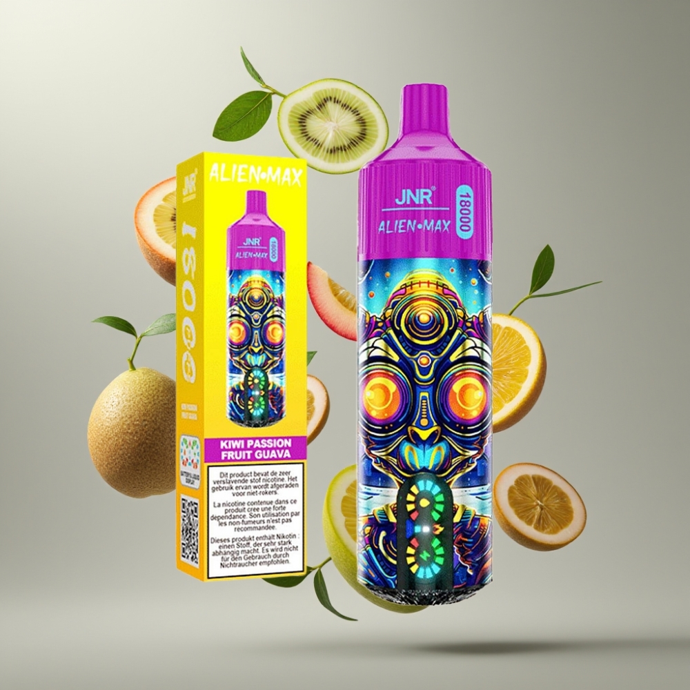 JNR Alien Max 18000 Puffs Okos LED Kijelzős Dupla Mesh Coilos Kiwi Passion Fruit Guava