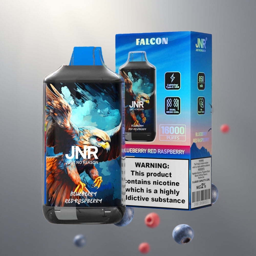 JNR Falcon 16000 Puffs Dual Mesh 22ml Típus C LED Kékes Málna Vörös Áfonya
