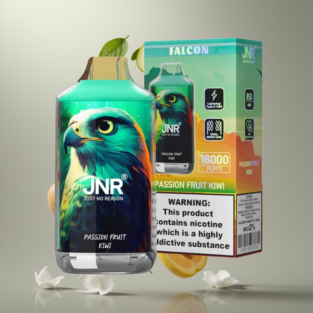 JNR Falcon 16000 Puffs Dual Mesh Coil 22ml Smart LED Display Passion Fruit Kiwi