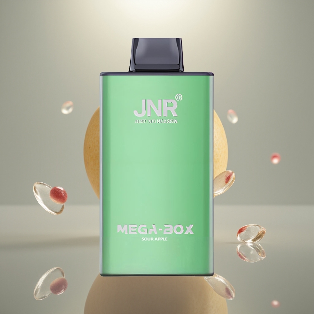 JNR Mega Box 25000 Puff eldobható e-cigaretta típusú gyors töltéssel, kettős mesh tekercsel, savanyú alma íz