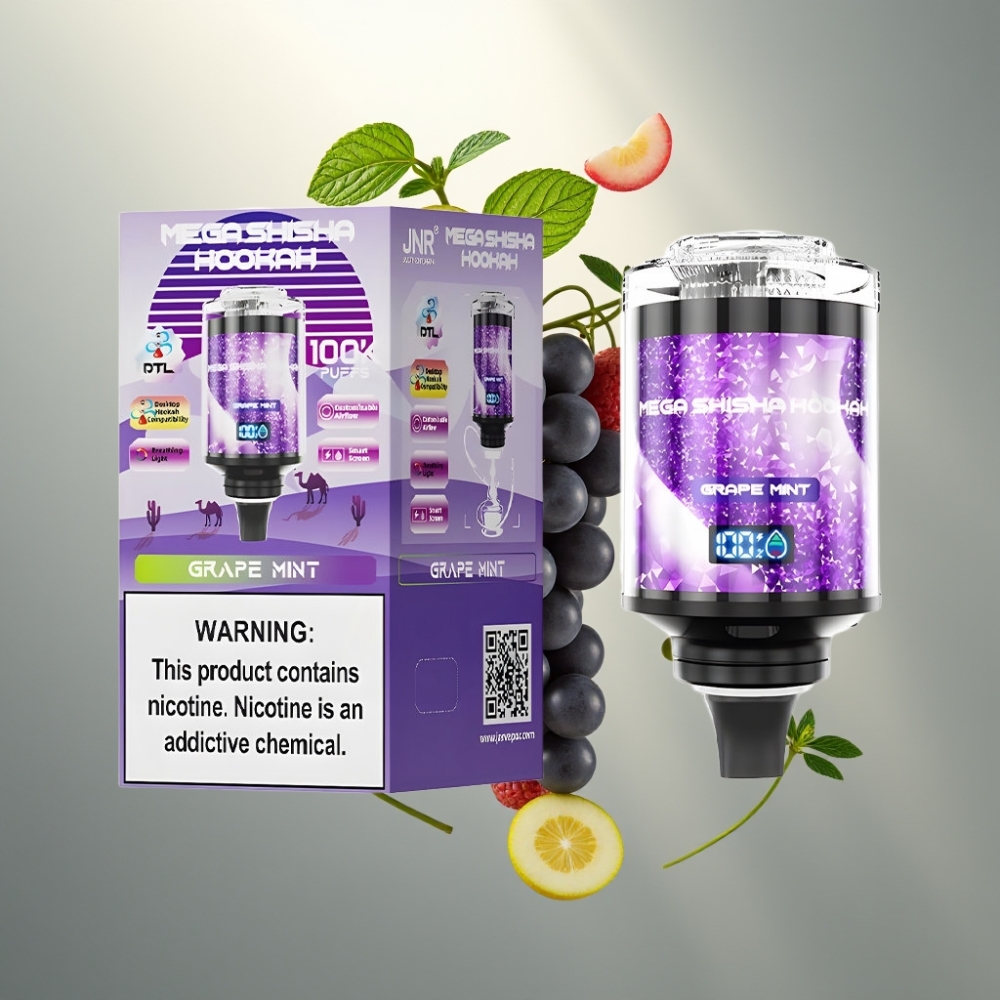 JNR Mega Shisha Hookah 100K Desktop, 60ml, 2200mAh, Grape Mint