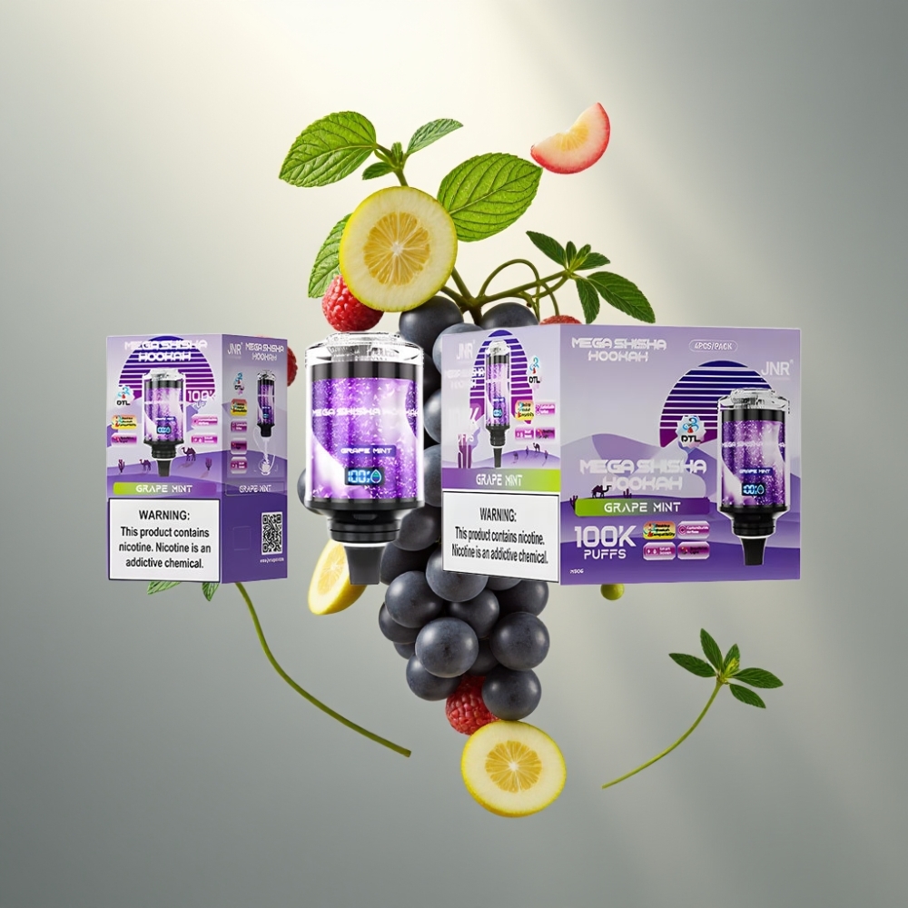JNR Mega Shisha Hookah 100K Desktop, 60ml, 2200mAh, Grape Mint