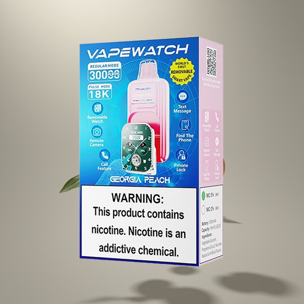 JNR VapeWatch 30000 Puffs Georgia Peach 19mL 5% Dual Mesh Type-C